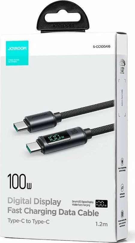 Kabllo USB-C–USB-C Joyroom S-CC100A16 100W 1.2 m me ekran LED, e zezë