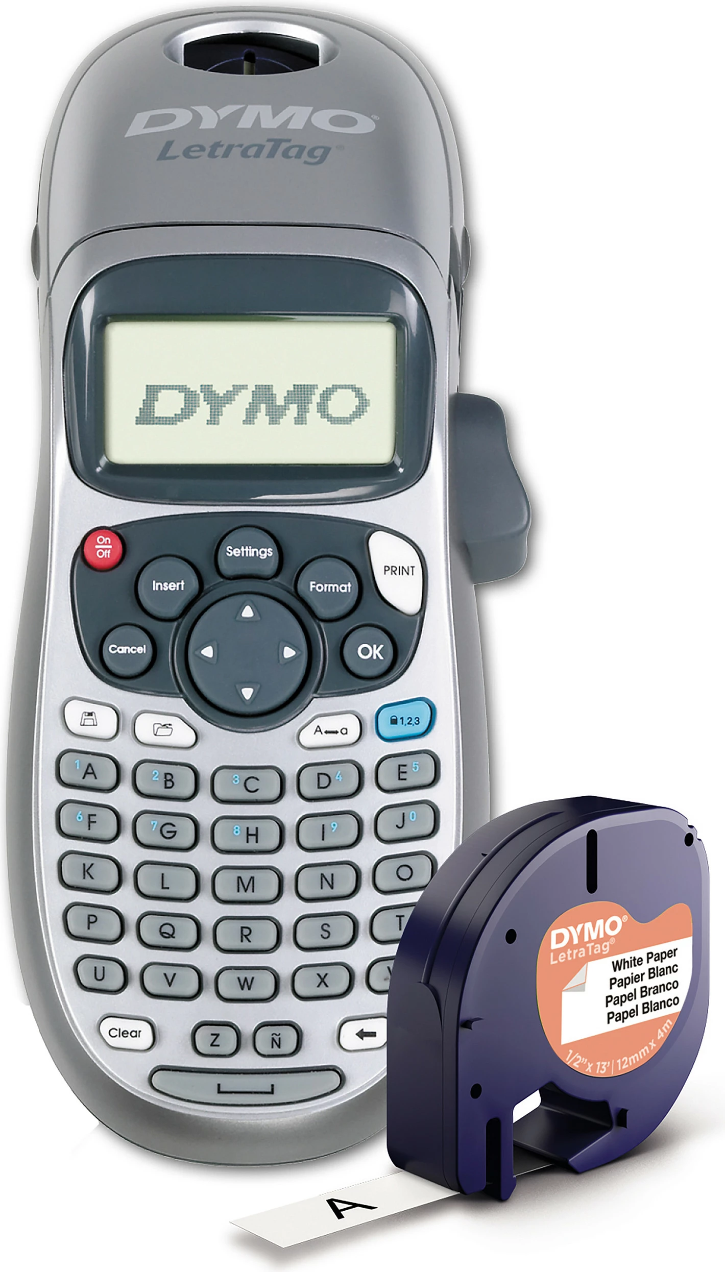 Aparat etiketimi Dymo LetraTag LT-100H, LCD, gjerësi 12 mm, bateri AA, argjend