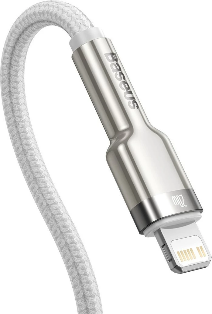 Kabllo Baseus Cafule USB-C në Lightning, Bardhë, 20W, 1m