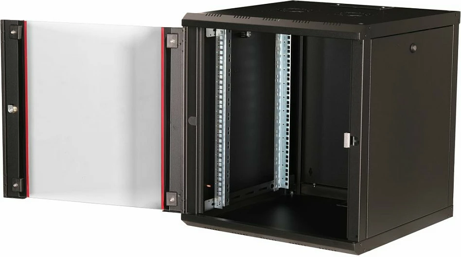 Kabinet rrjeti 19" EQUIP Pro Mount 12U 600x600, montim në mur, derë xhami e temperuar, mbyllje me çelës, i zi