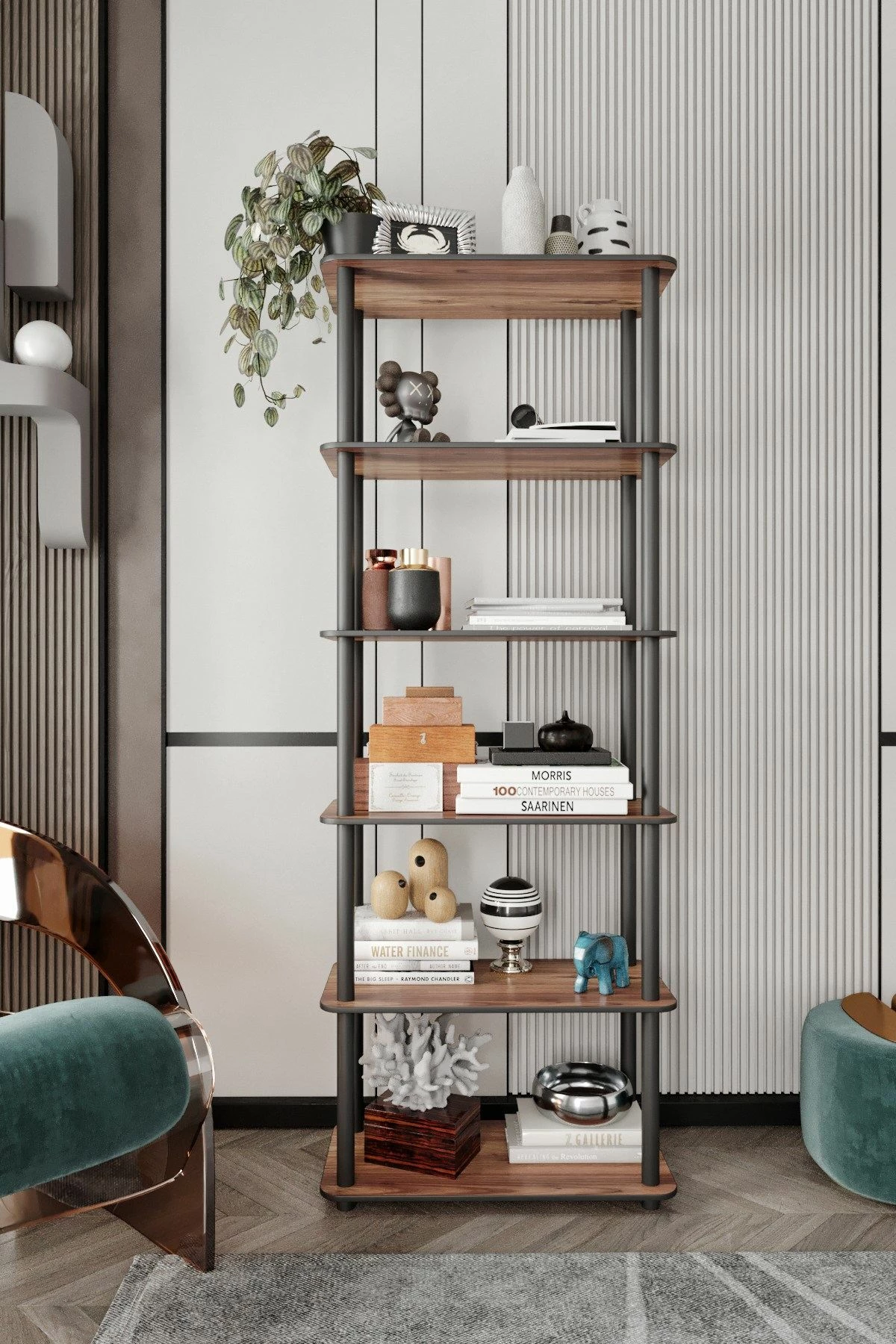Raft librash Hanah Home, 6 ndarje, ngjyrë arre
