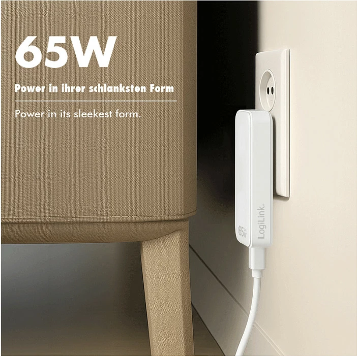 Karikues prizë LogiLink 65W, 1x USB-A + 1x USB-C, i bardhë