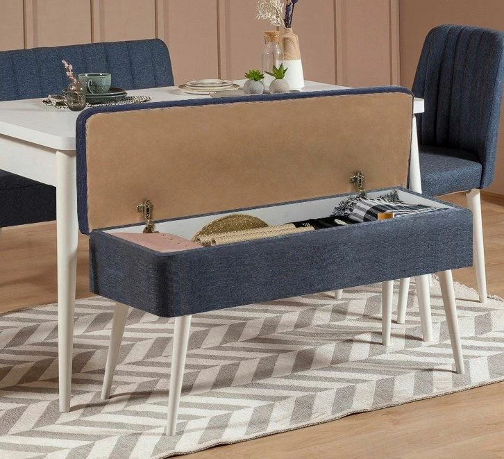 Set tavolinë me karrige për ngrënie, zgjatës, 5 pjesë, Skye Decor, Vina 1048-4, e bardhë, kaltër e errët