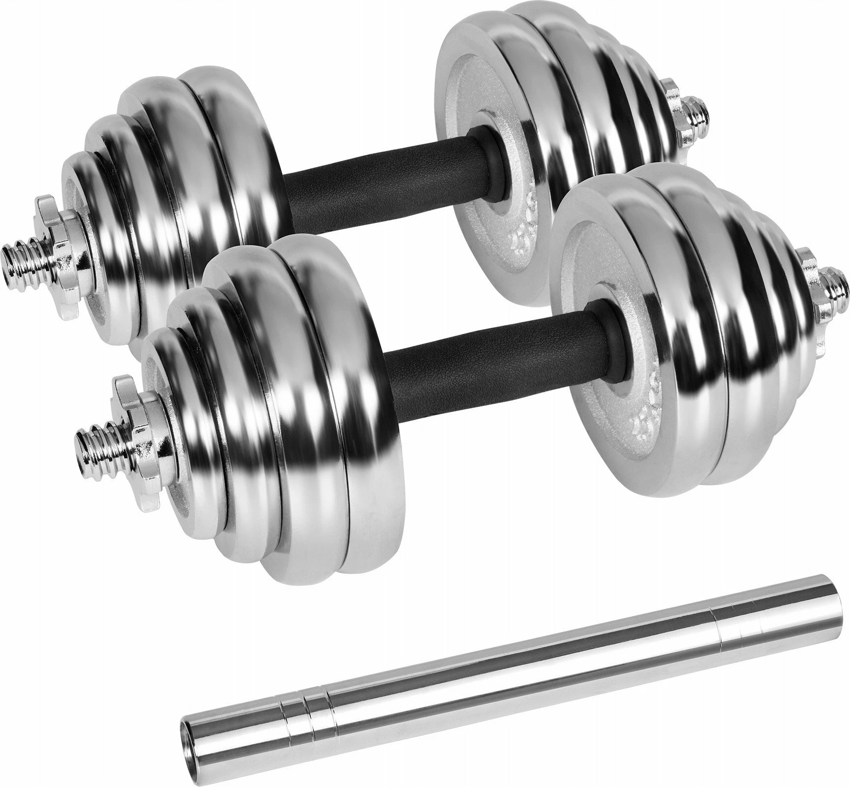 Set hantelash të rregullueshme Rebel Active RBA-2326-30 30 kg me shtangë lidhëse dhe valixhe, krom