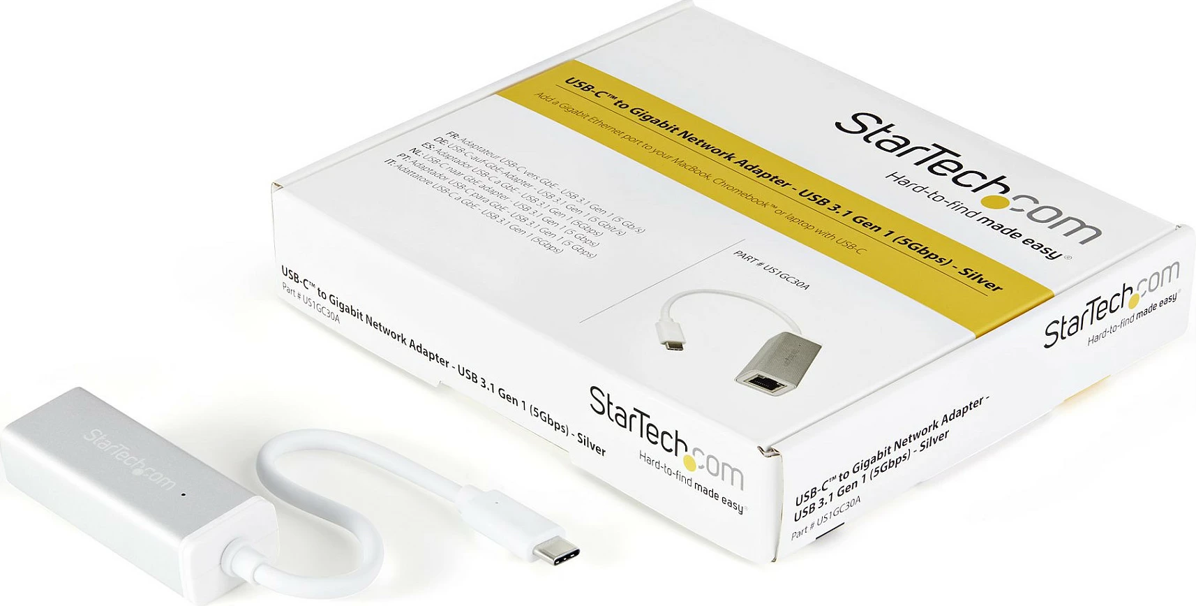 Adapter rrjeti StarTech US1GC30A, USB-C në Gigabit Ethernet RJ-45, 10/100/1000 Mbps, alumin, argjendtë