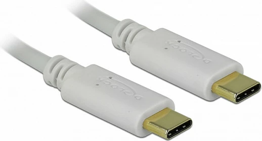 Kabllo karikimi USB-C DeLOCK, USB-C në USB-C, 15 cm, PD 100 W, 5 A, e bardhë
