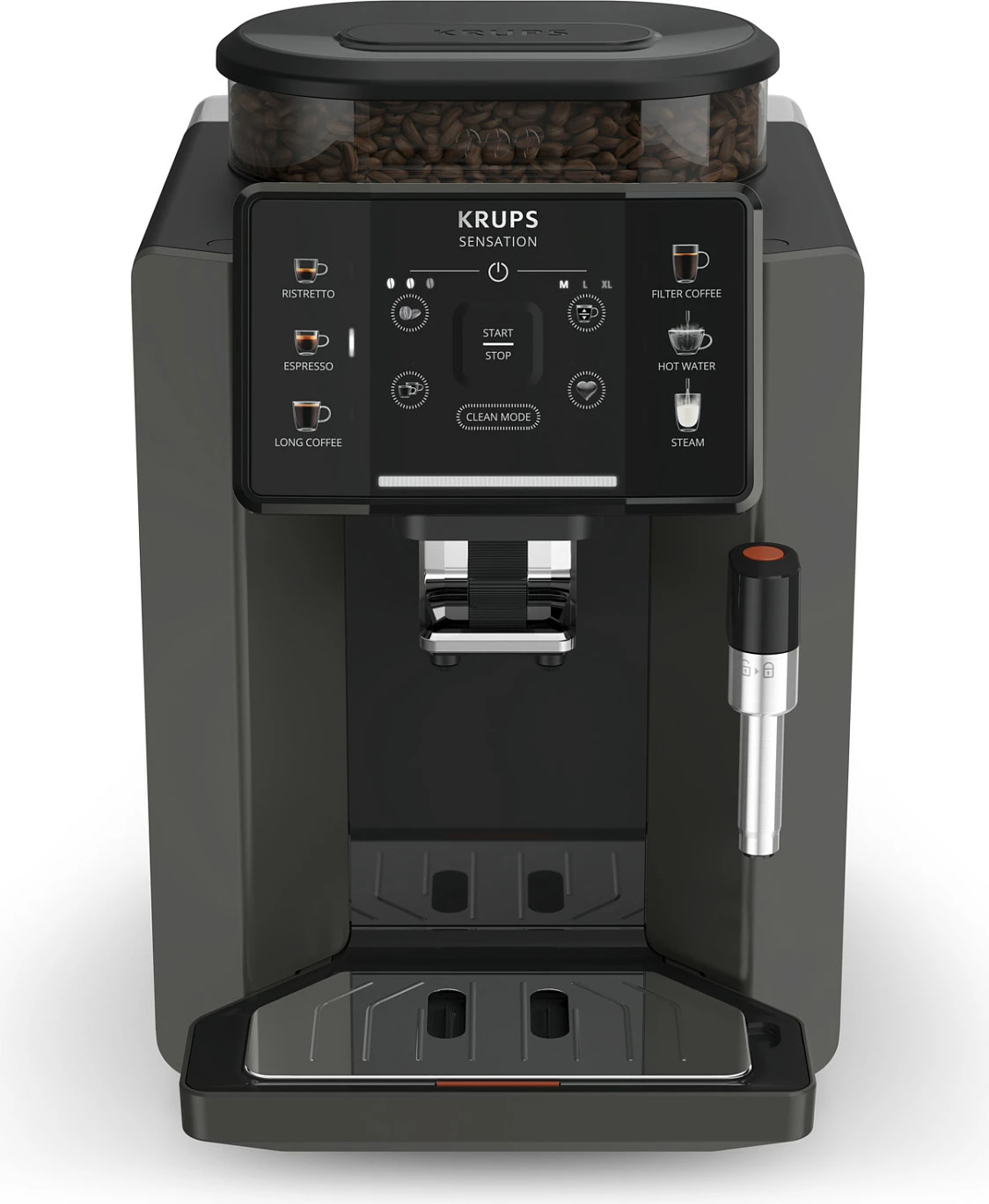 Aparat kafeje automatik Krups Sensation EA910810, 15 bar, mulli i integruar, 260 g, gri/zi