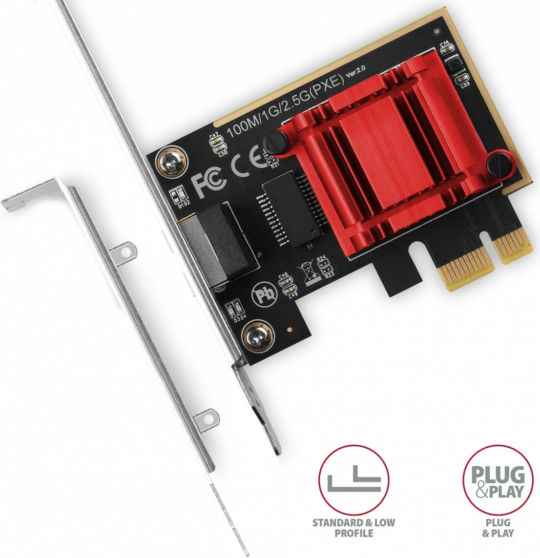Kartë rrjeti AXAGON PCEE-G25, PCIe, 2.5 Gigabit Ethernet, 1x RJ-45, Realtek RTL8125B, me mbajtëse standarde dhe low-profile