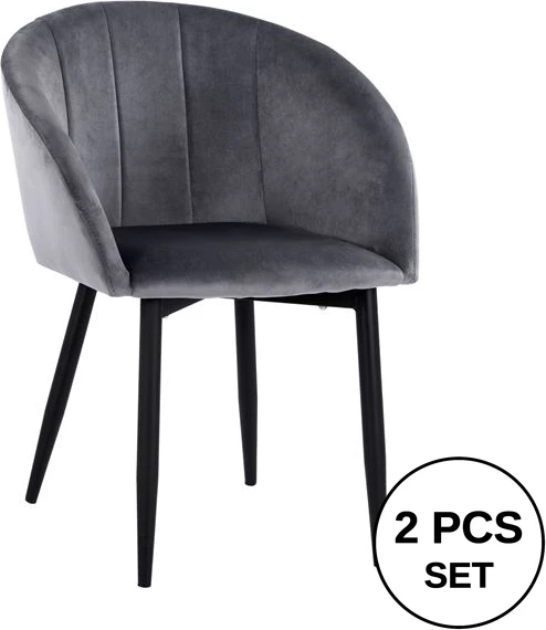 Karrige me krahë Bessie FH8699.01, kadife gri me kornizë metalike, 60x62x80 cm., set prej 2 copë