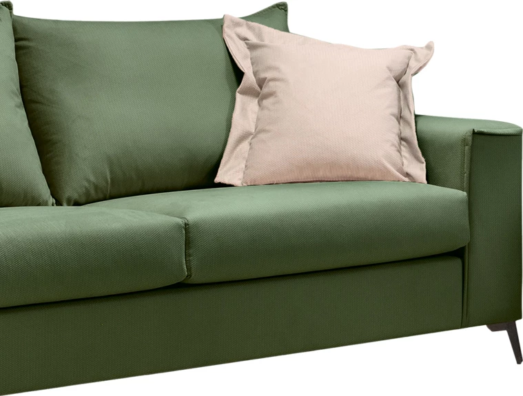 Divan Verona 3-ulësesh, ngjyrë e gjelbër e errët, me jastëkë krem, 225x93x100 cm