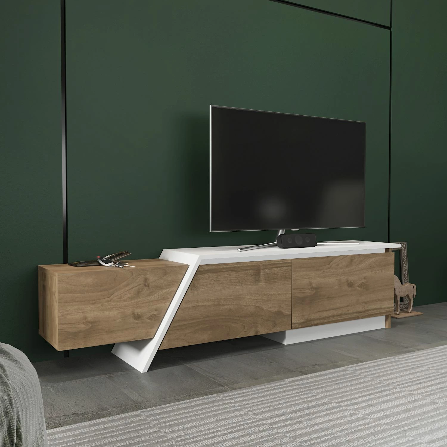 Komodë TV Skye Decor, ngjyrë arre dhe e bardhë, Zonas