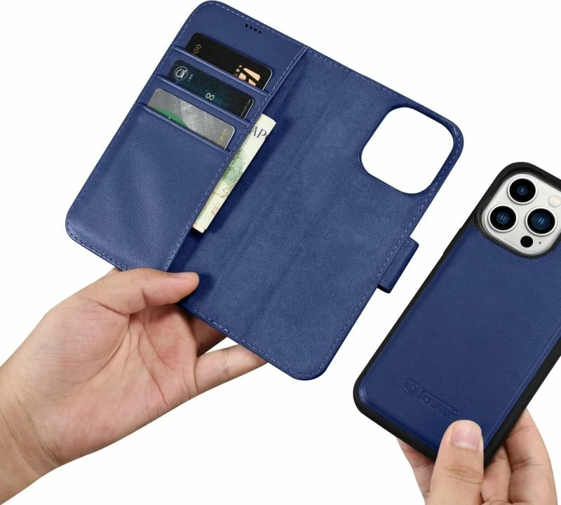 Mbrojtëse portofol për iPhone 14 Pro Max iCarer WMI14220728, lëkurë, kaltër [Ngjyra: Kaltër]