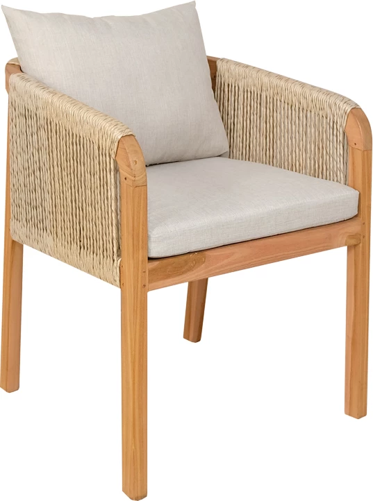 Karrige Clarin, skelet dru teak dhe litar pe, ngjyrë natyrale, 55x65x73cm