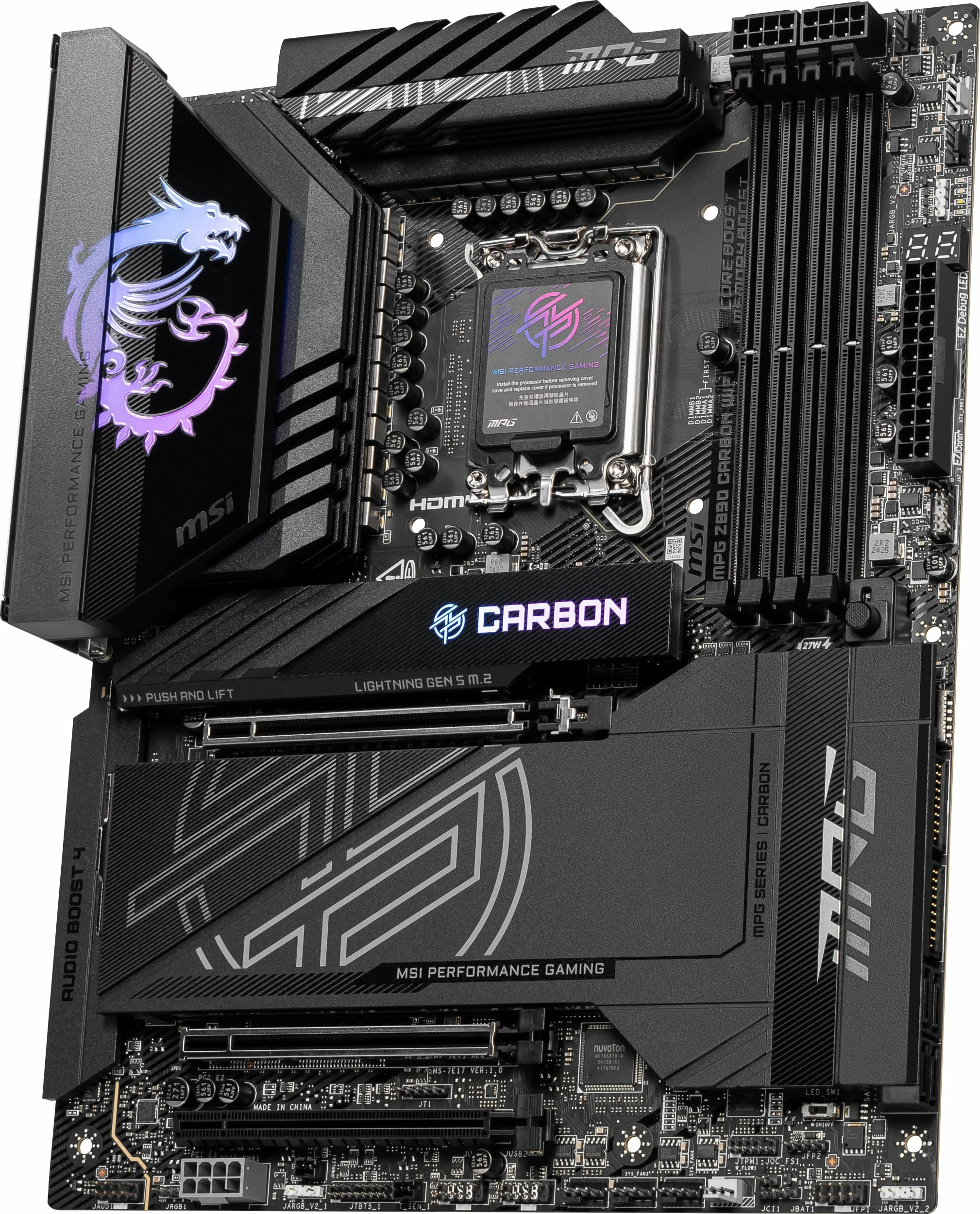Pllakë amë MSI MPG Z890 CARBON WIFI, ATX, DDR5, Wi‑Fi 7, PCIe 5.0, e zezë, set me antenë WiFi + 2x kabllo SATA + pendrive