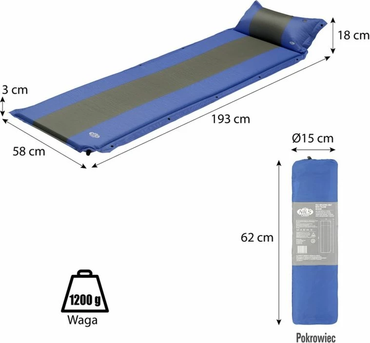 Dyshek vetë-fryrës me jastëk Nils Extreme NC4349, blu-gri