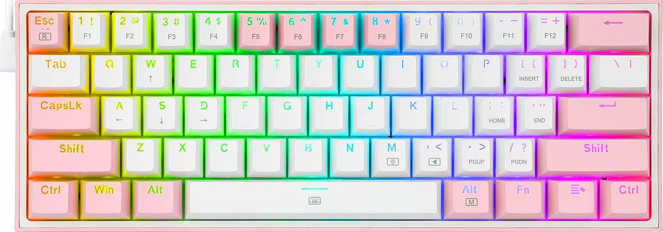 Tastierë mekanike gaming Redragon K617 Fizz 60% (61 tasta) RGB, lidhje me kabllo USB-C, US layout, rozë