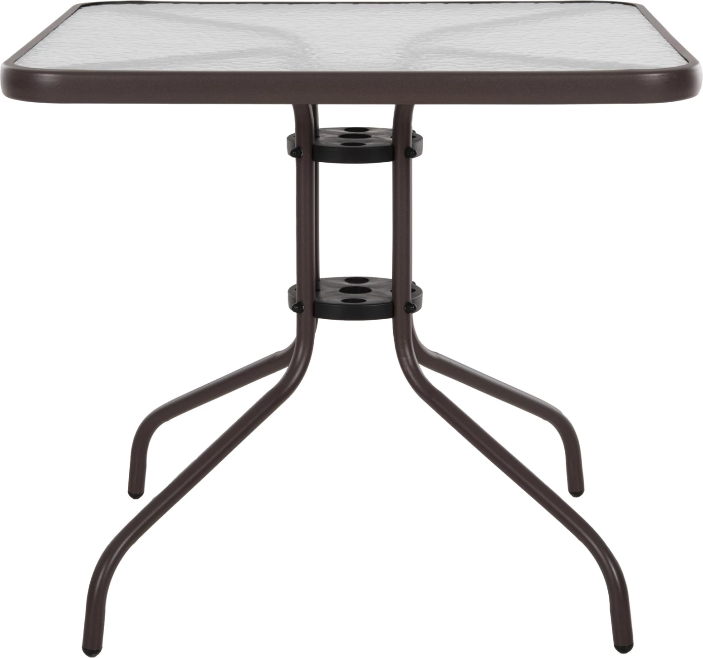 Tavolinë e jashtme katrore FIGO FH5972.02, ngjyrë kafe, metal-xham, 80x80x71 cm