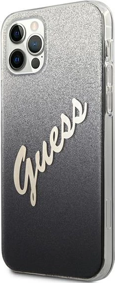 Mbështjellës Guess GUHCP12MPCUGLSBK për iPhone 12/12 Pro 6.1", i fortë, Glitter Gradient, i zi