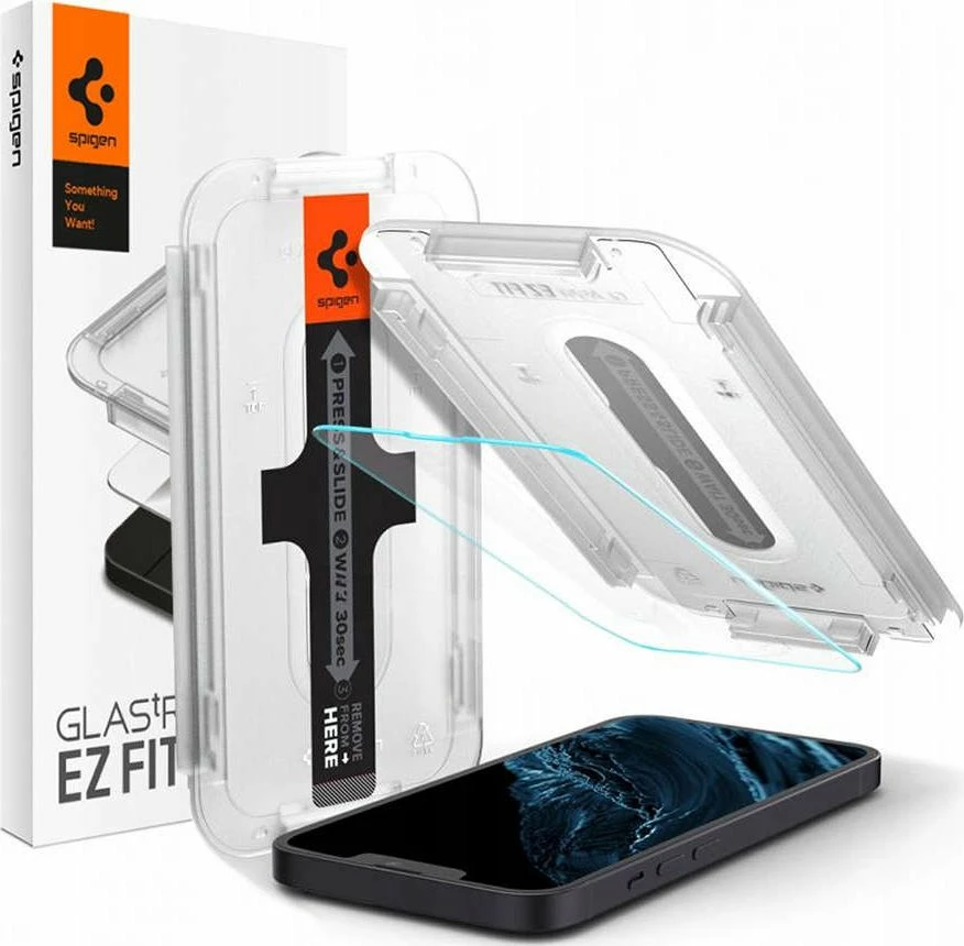 Xham i kalitur mbrojtës ekrani Spigen Glas.TR EZ Fit për Apple iPhone 13/13 Pro, 0.2mm 9H, set me kornizë montimi