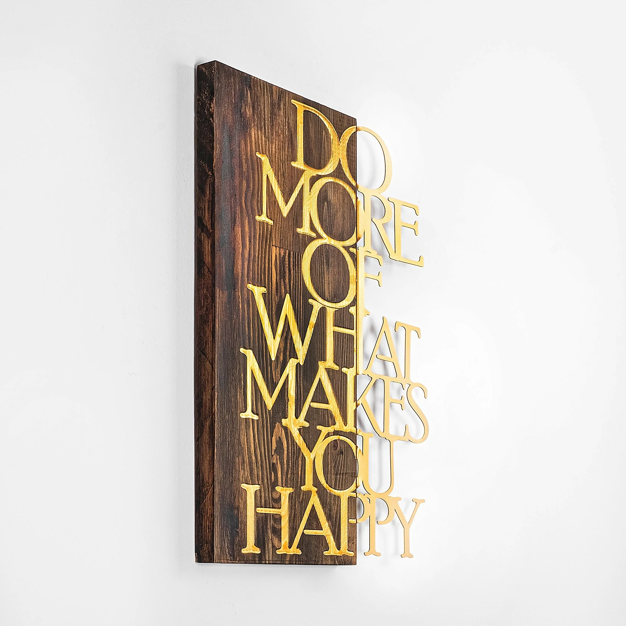 Aksesor dekorativ prej druri për mur, Wallity, Do More Of What Makes You Happy, ngjyrë ari