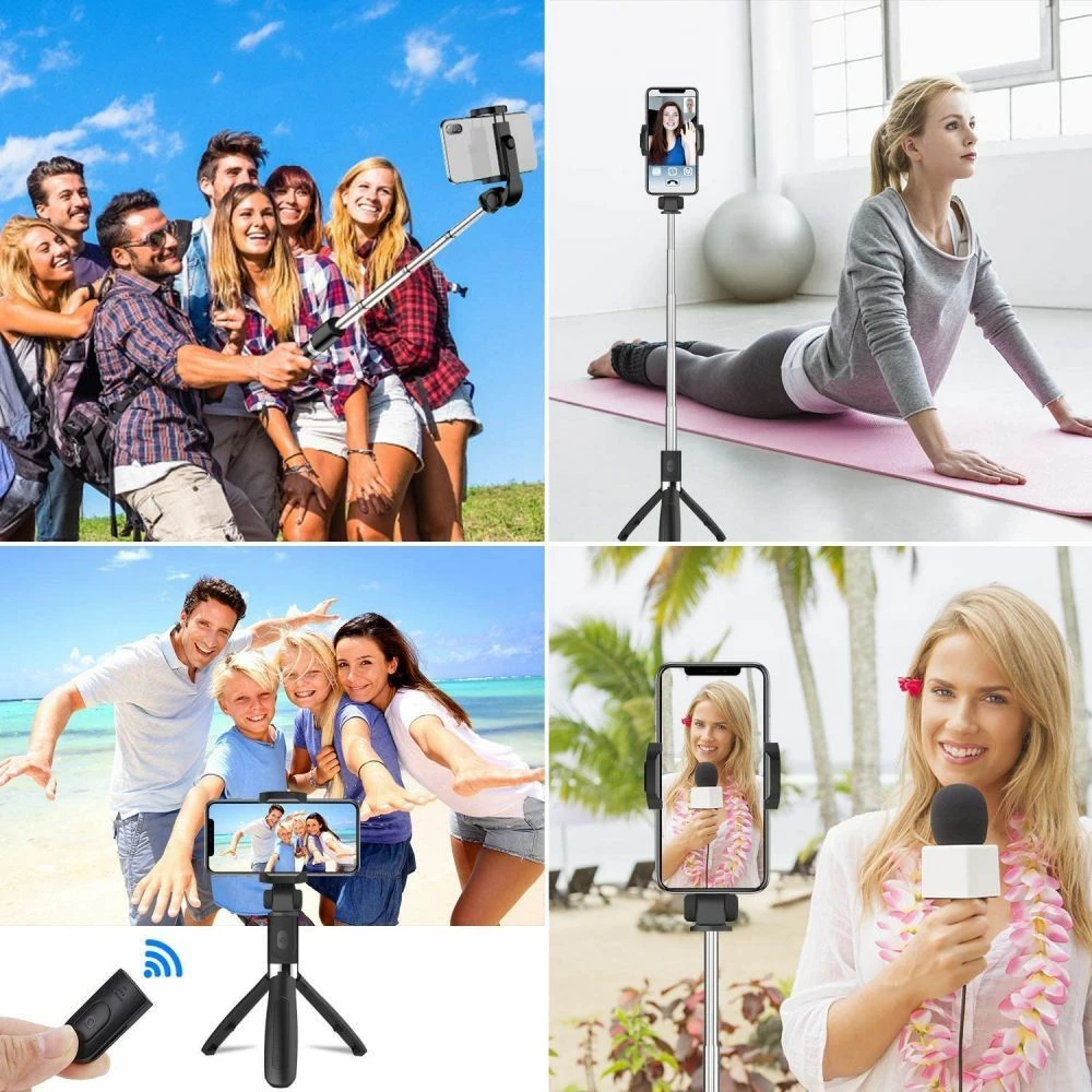 Selfie stick me tripod Tech-Protect L02S, Bluetooth, për celular, i zi