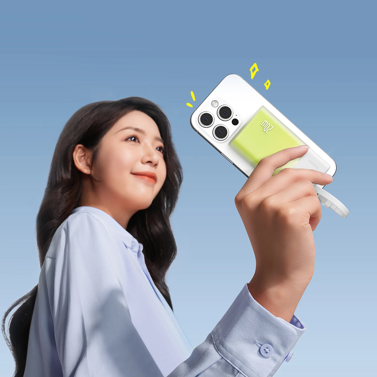 Powerbank Baseus Popsicle 5200mAh, 20W, me kabllo Lightning të integruar + kabllo USB-C në USB-C 60W, Bardhë-Gjelbër