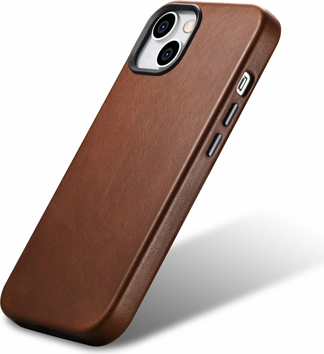 Mbështjellës iCarer Oil Wax Premium Leather për iPhone 14 Plus me MagSafe, Kafe