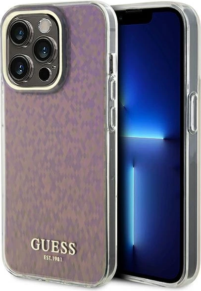 Mbështjellës Guess GUHCP15LHDECMP për iPhone 15 Pro 6.1", IML Faceted Mirror Disco Iridescent, Rozë