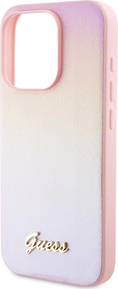 Mbështjellës Guess GUHCP15XPSAIRSP për iPhone 15 Pro Max 6.7", Saffiano Iridescent Script, rozë