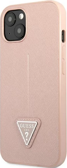 Mbështjellës Guess GUHCP13SPSATLP për iPhone 13 mini 5.4", Saffiano Triangle, Rozë