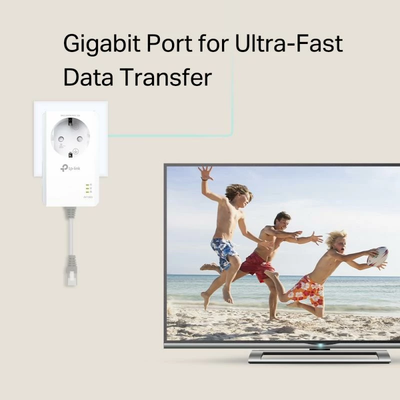 Adapter Powerline, TP-Link TL-PA7017P KIT, AV1000 1000 Mbps, 1x port LAN Gigabit, prizë kaluese, set 2 copë