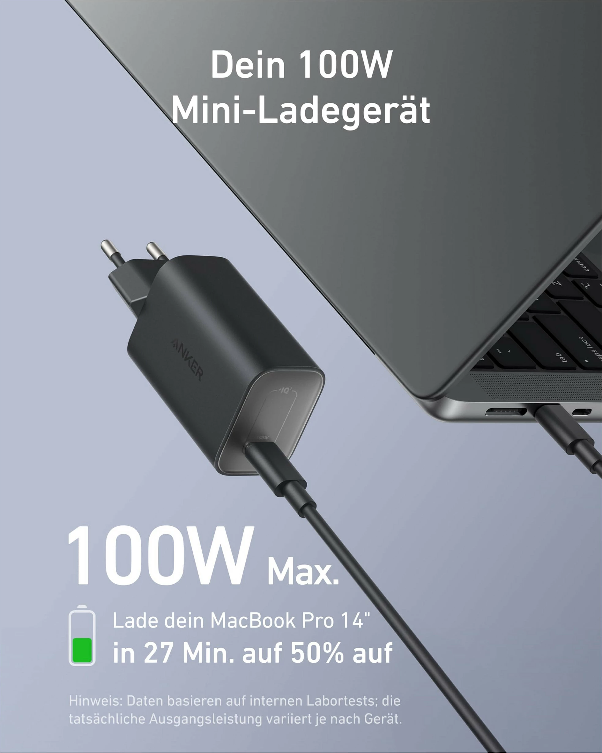 Karikues Anker Nano 100W, USB-C, me kabllo USB-C 1.8m, i zi