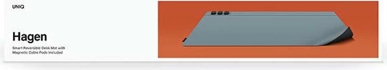 Pad magnetik për tavolinë UNIQ Hagen, dyanshëm, 67x35cm, lëkurë vegane, zi/blu, me 3 organizatorë kabllosh