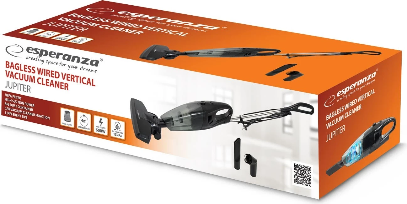 Fshesë elektrike vertikale Esperanza EHV101K, 600W, e zezë