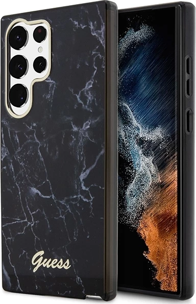 Mbështjellës Guess GUHCS23LPCUMAK për Samsung Galaxy S23 Ultra, hardcase, Marble, i zi