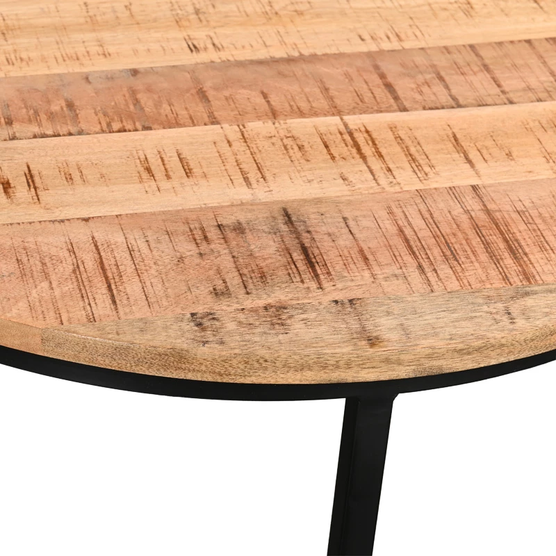 Set tavolina kafeje Frina, 3 copë, dru mango natyral, këmbë metalike të zeza