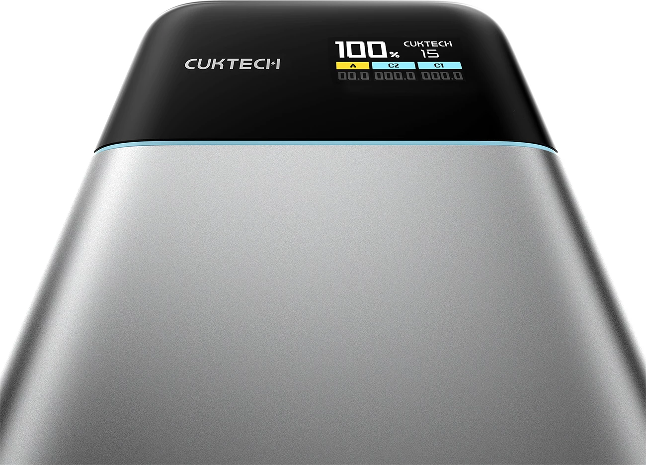 Powerbank Cuktech PB150S 15000mAh 100W, 3 porta (2x USB-C, 1x USB-A), me ekran TFT, me kabllo USB-C, gri