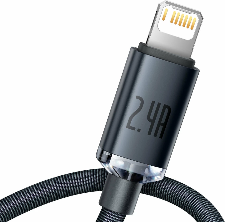 Kabllo Baseus Crystal Shine, USB-A në Lightning, 2m, 2.4A, e zezë
