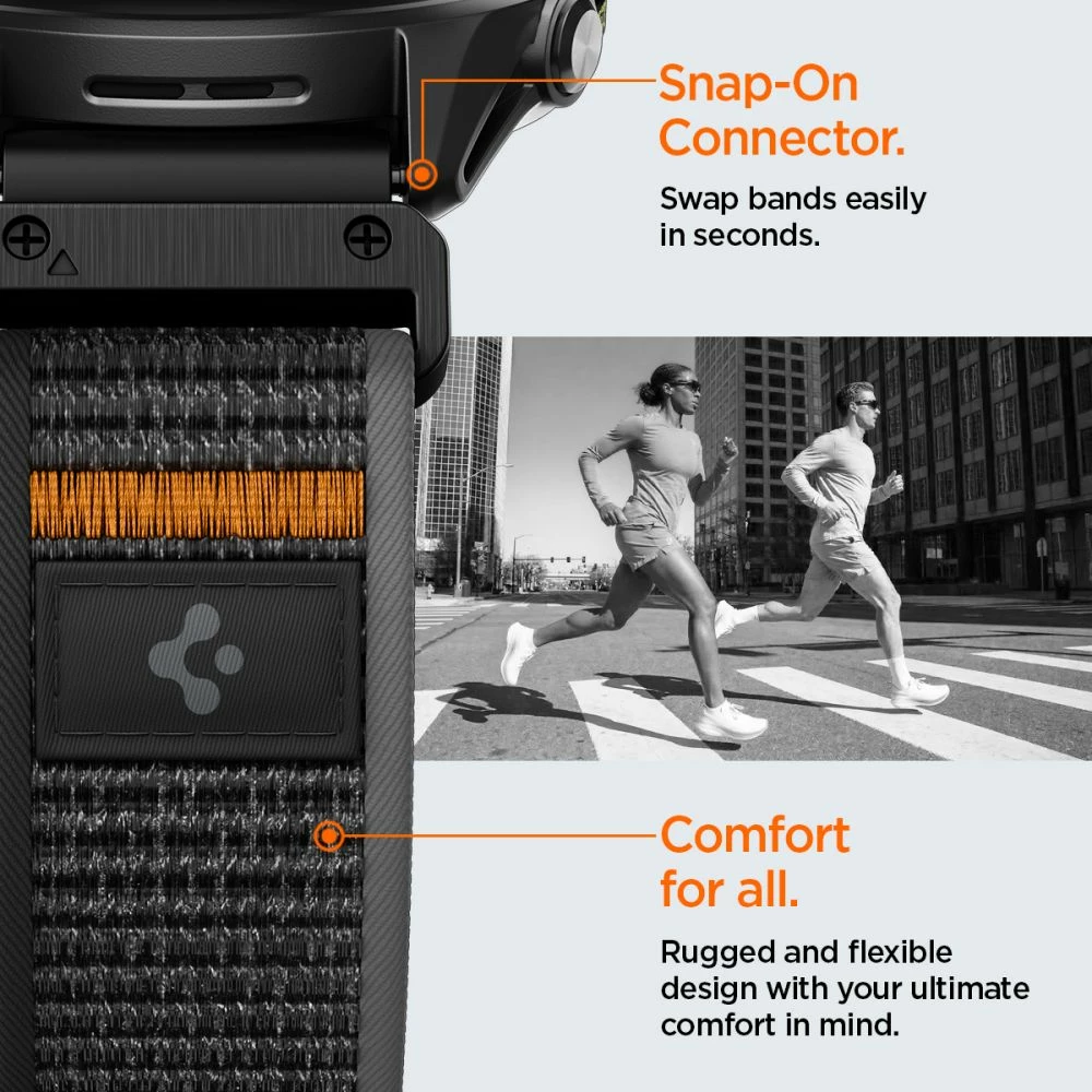 Rrip ore Spigen Athlex Air QuickFit 22mm për Garmin, najlon i endur, Velcro, zi/portokalli, 1 copë