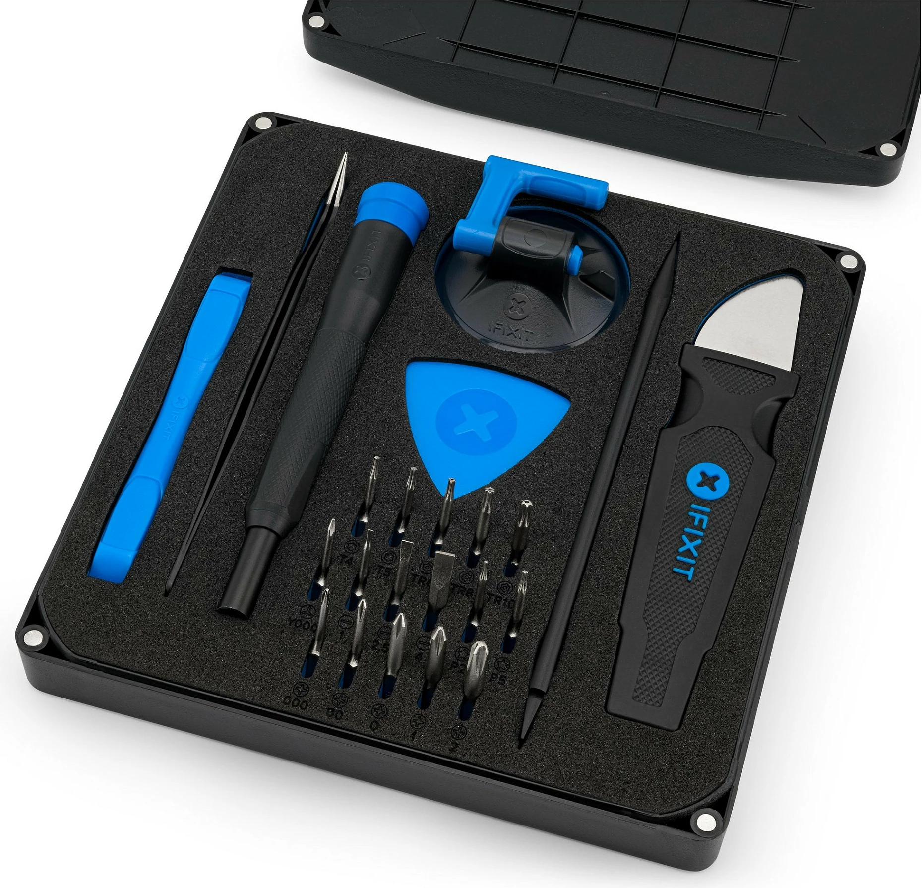 Set veglash iFixit EU145348-5 për servis të celularit, 16 bitë preciz, anti-statik, zi/blu