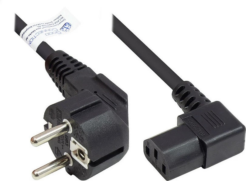 Kabllo rryme GoodConnections 3 m, Schuko (E/F) në IEC C13, kënd 90°, e zezë