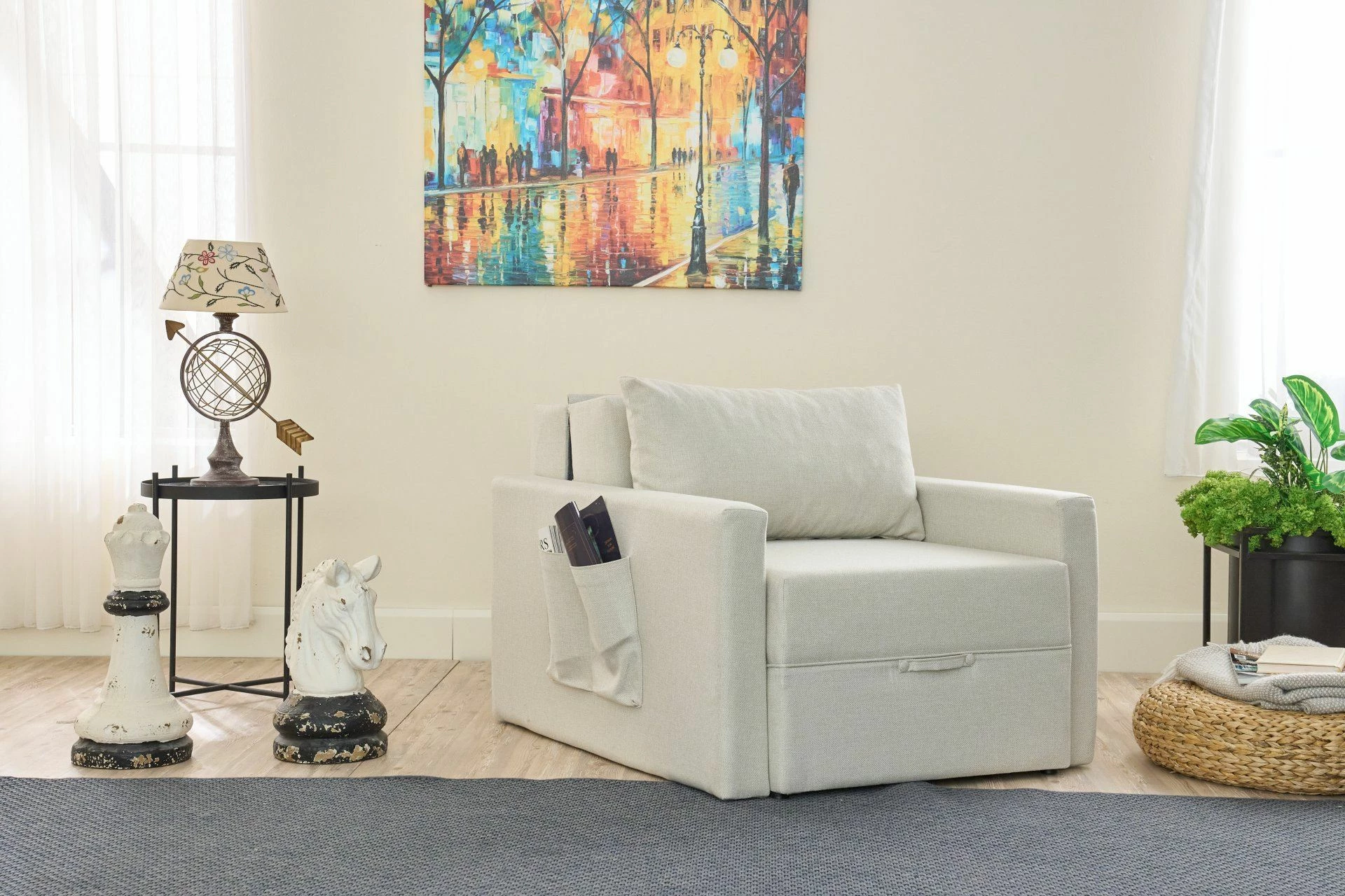 Krevat-karrige një vendi, Atelier del Sofa, Saros, krem