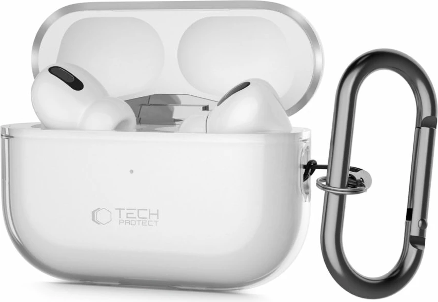 Mbështjellës Tech-Protect FlexAir për AirPods Pro/Pro 2, Transparent, me karabiner