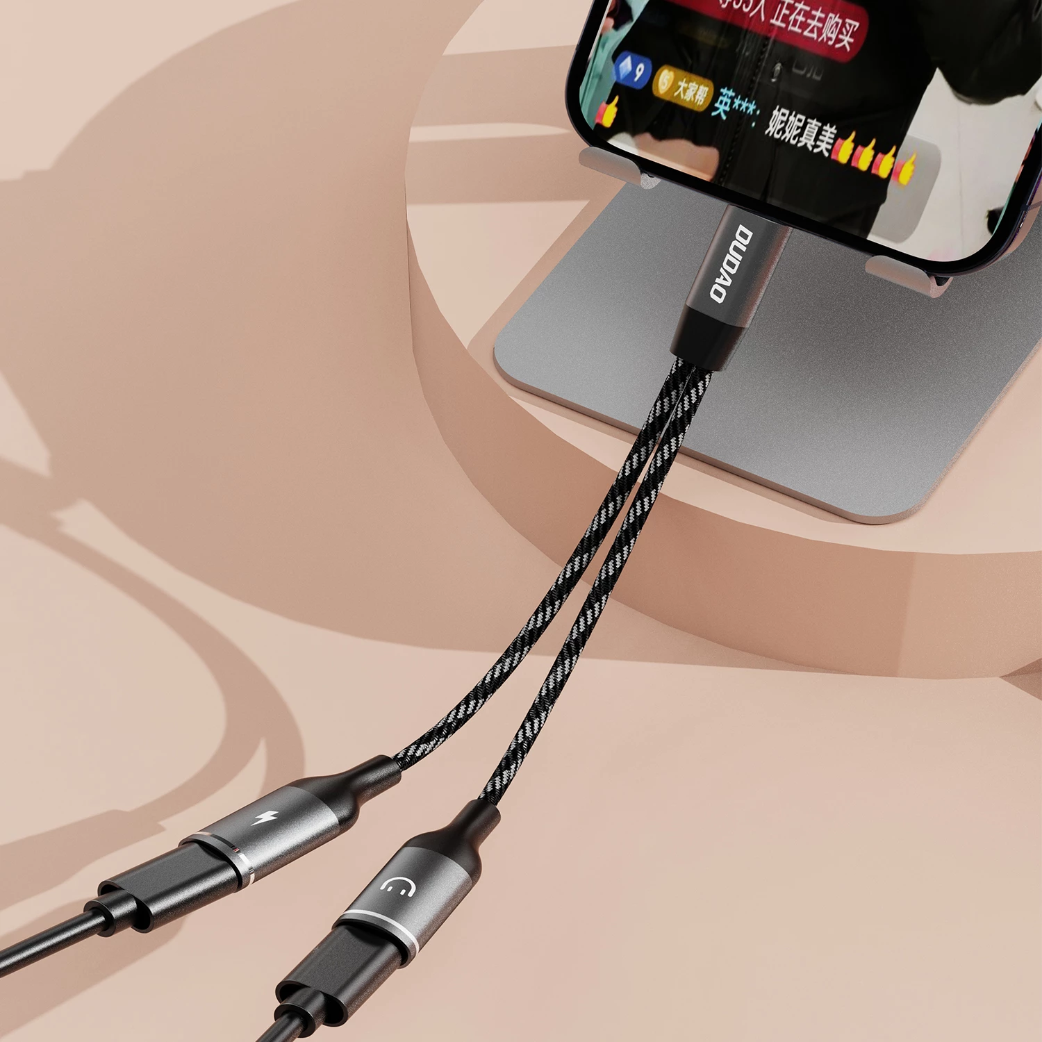 Adapter USB-C Dudao L13C+ 2-në-1, 1.2m, Gri