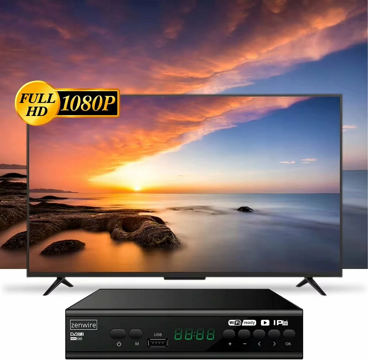 Dekoder DVB-T2 Zenwire 001 H.265/HEVC Full HD, i zi, set me telekomandë