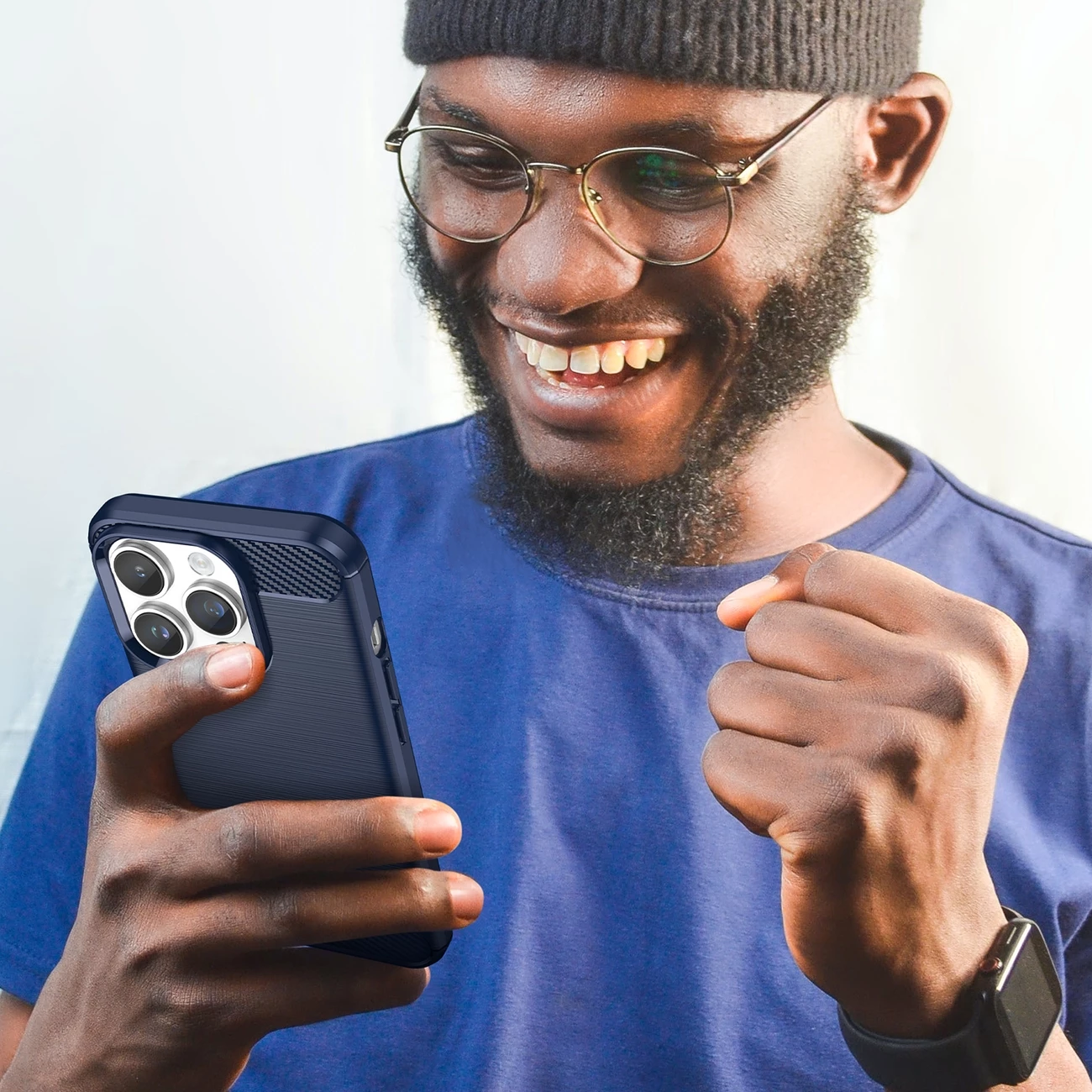 Mbështjellës Hurtel Carbon Case për iPhone 14 Pro Max, TPU, Blu