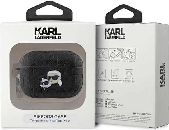 Mbështjellës Karl Lagerfeld Monogram Karl & Choupette Head për AirPods Pro 2, i zi