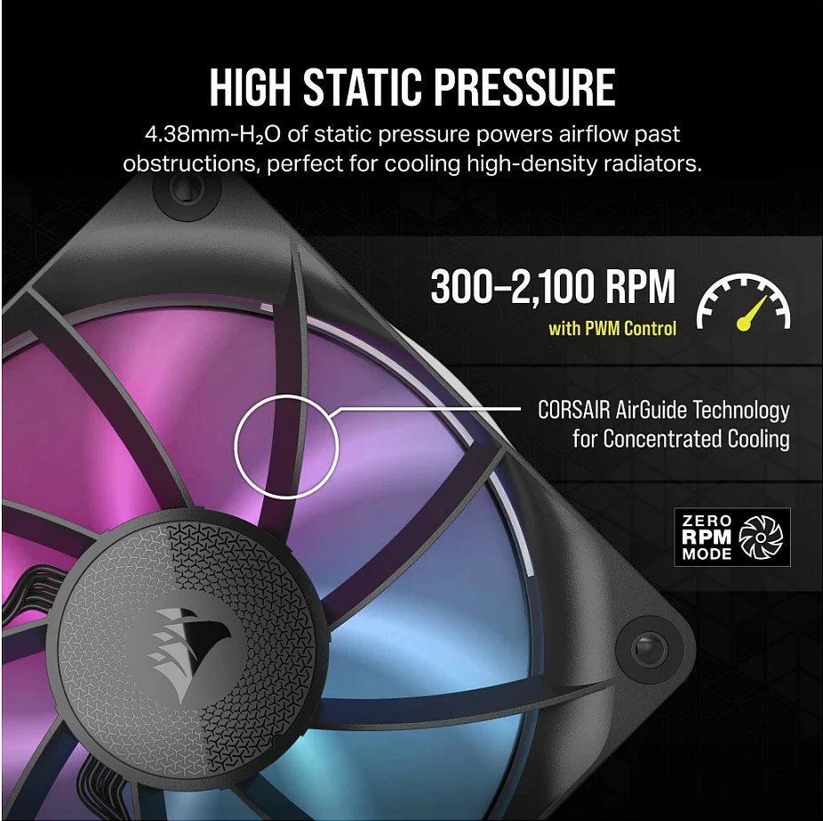 Ventilatorë për kasë Corsair iCUE LINK RX120 RGB, 120mm, 3 copë, të zi