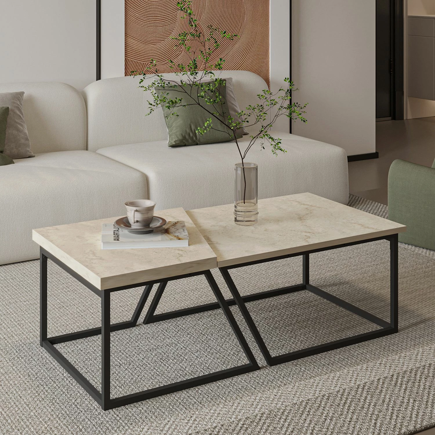 Set tavolinash kafeje Skye Decor, Verona P0024623, ngjyrë travertine