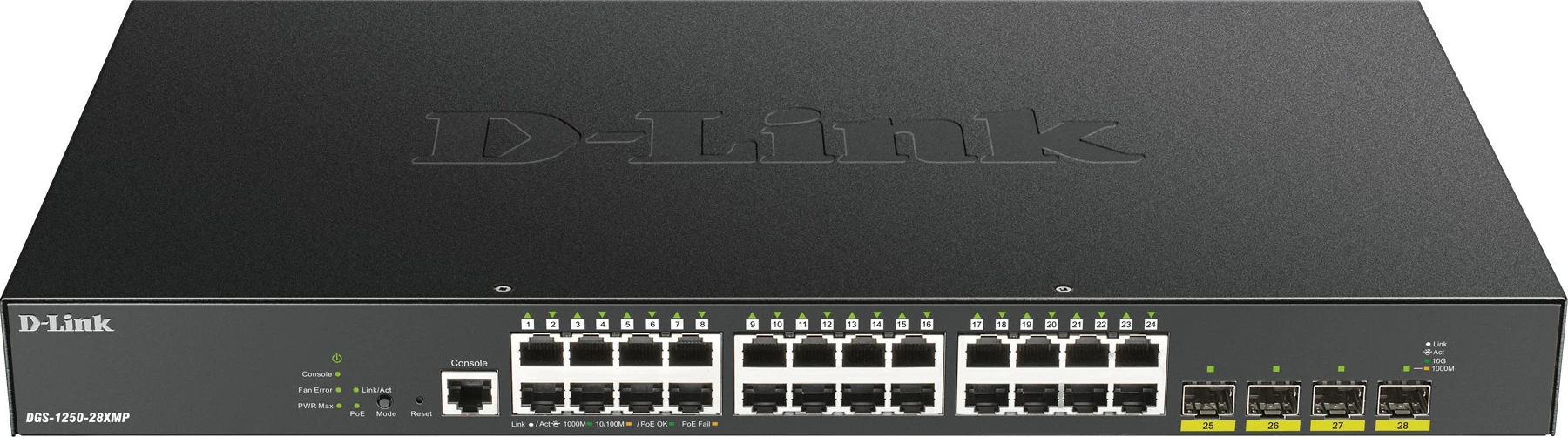 Switch D-Link DGS-1250-28XMP/E, 28 porta, PoE+, 4x 10G SFP+, i zi